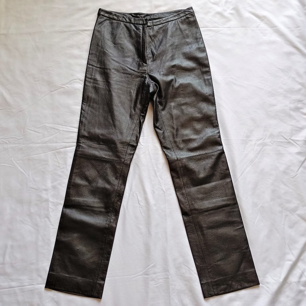 Brooks Brothers Dark Brown Leather Mid-Rise Pants